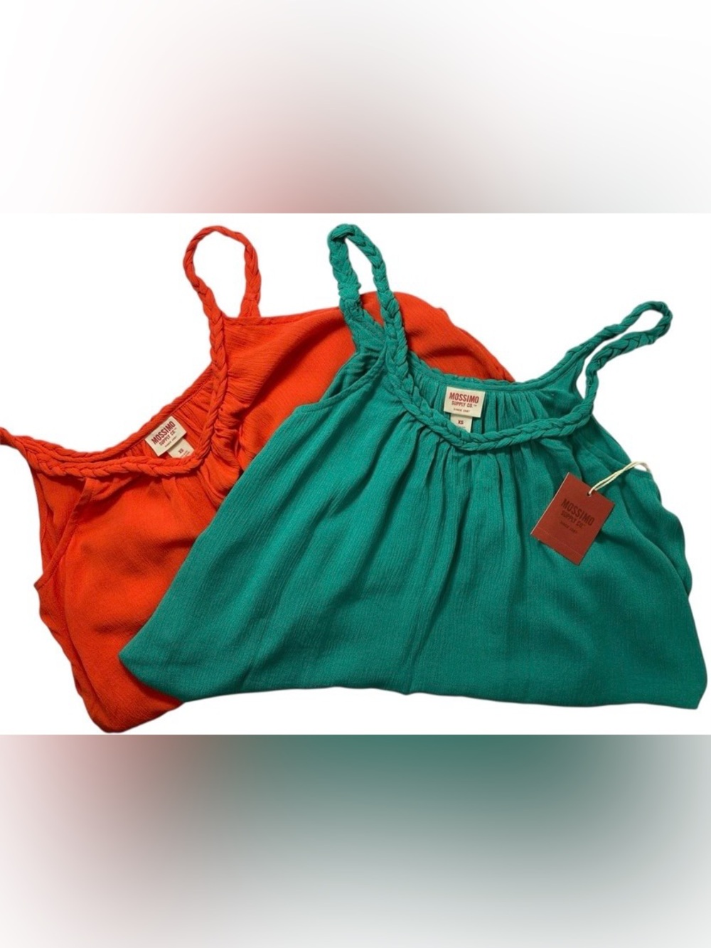 Massimo Supply Co XS Bundle Boho Beachy Braided Strap Teal and Orange Tank Tops